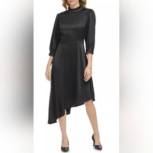 Karl Lagerfeld Black Asymmetrical Rhinestone Midi Dress NWT 10 Minimalist Chic